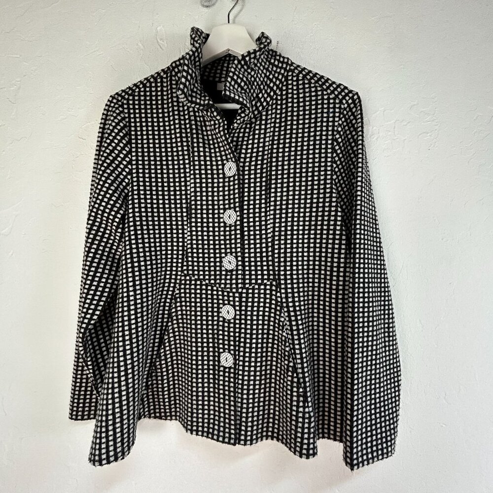 Habitat Womens Black & White Checkered Textured Button-Up Swing Jacket Small